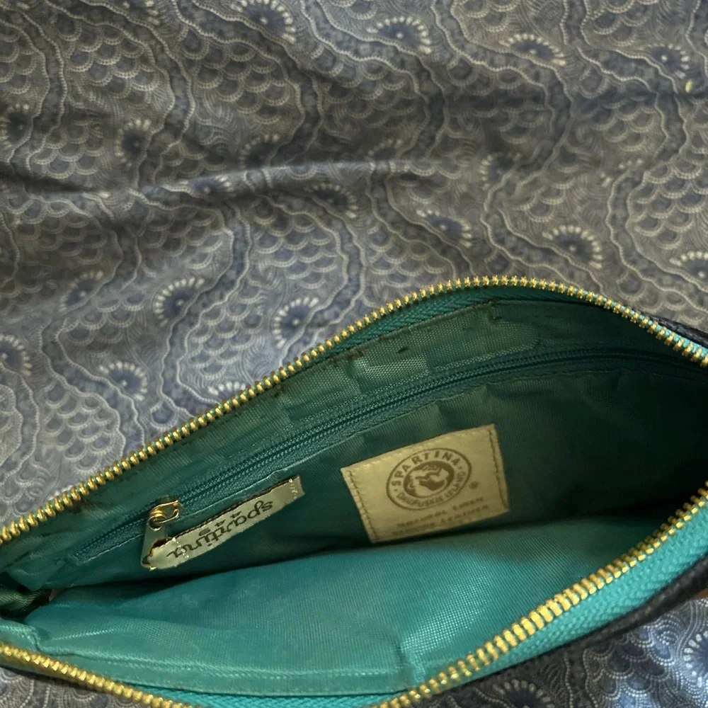 Spartina 449 Mareena Ava wristlet leather linen phone cardholder wallet purse